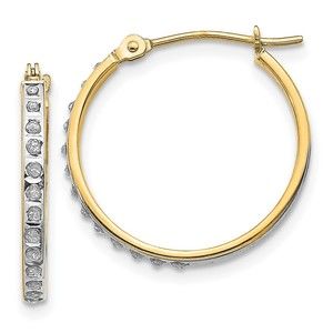 14k Yellow Gold Diamond Fascination Round Hinged Hoop Earring 20 L x 2 mm W